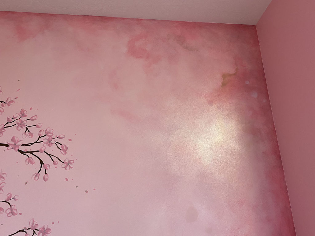 Metallic Pink Watercolor Cherry Blossom Mural