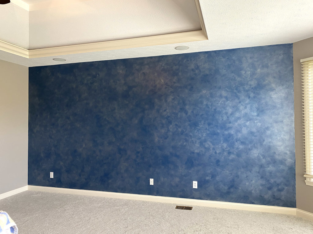 blue silver colorwash wall