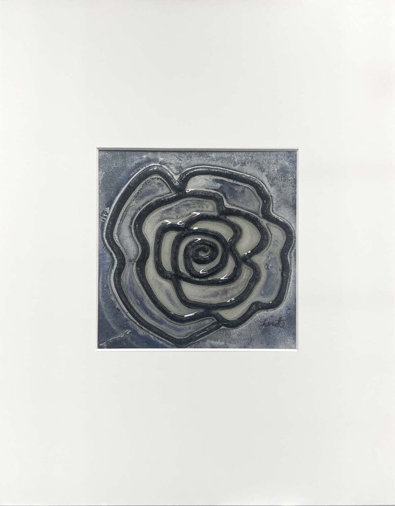 Bottom original matted painting navy gray beige black floral rose