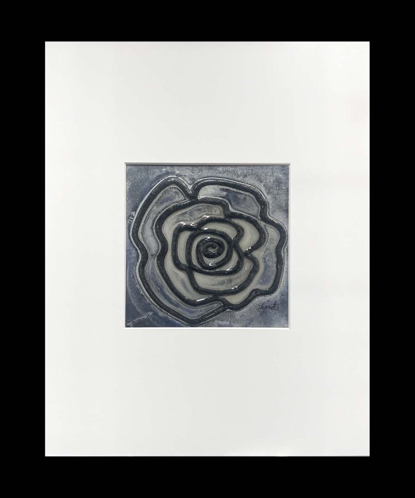 Bottom original matted painting navy gray beige black floral rose