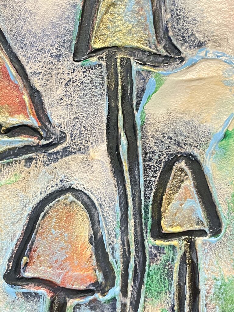 Cheery Five mixed media mushroom painting