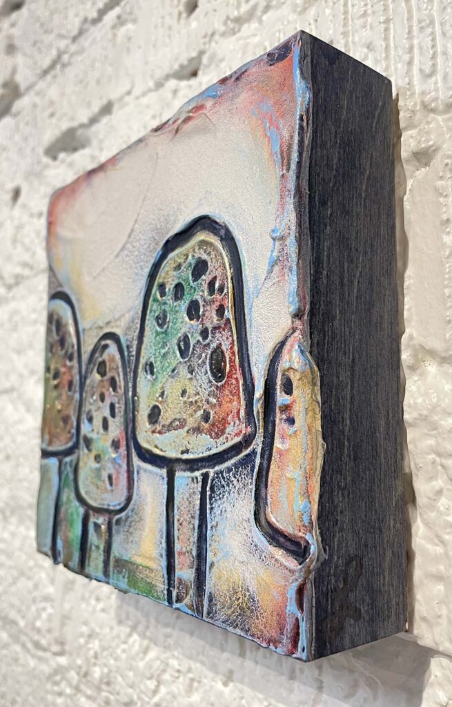 Cheery Four mixed media mushroom painting