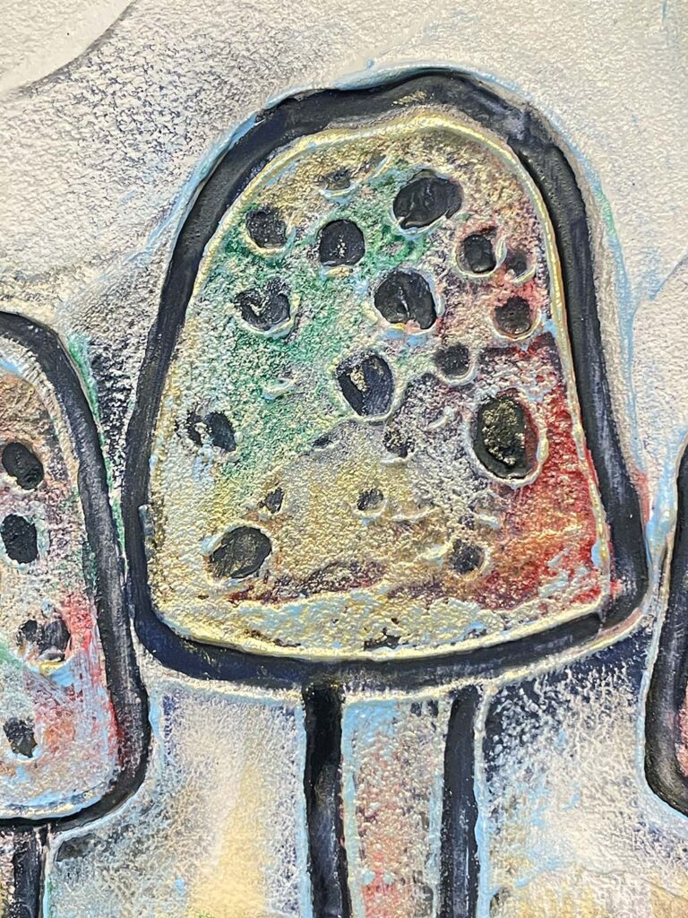 Cheery Four mixed media mushroom painting