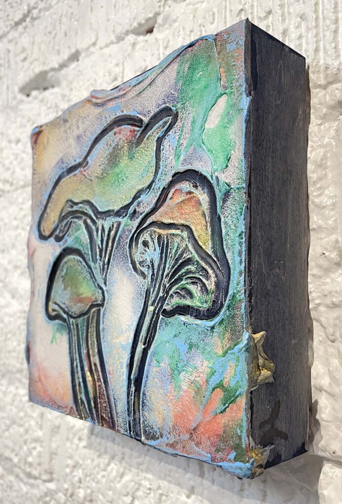 Cheery Six mixed media mushroom painting