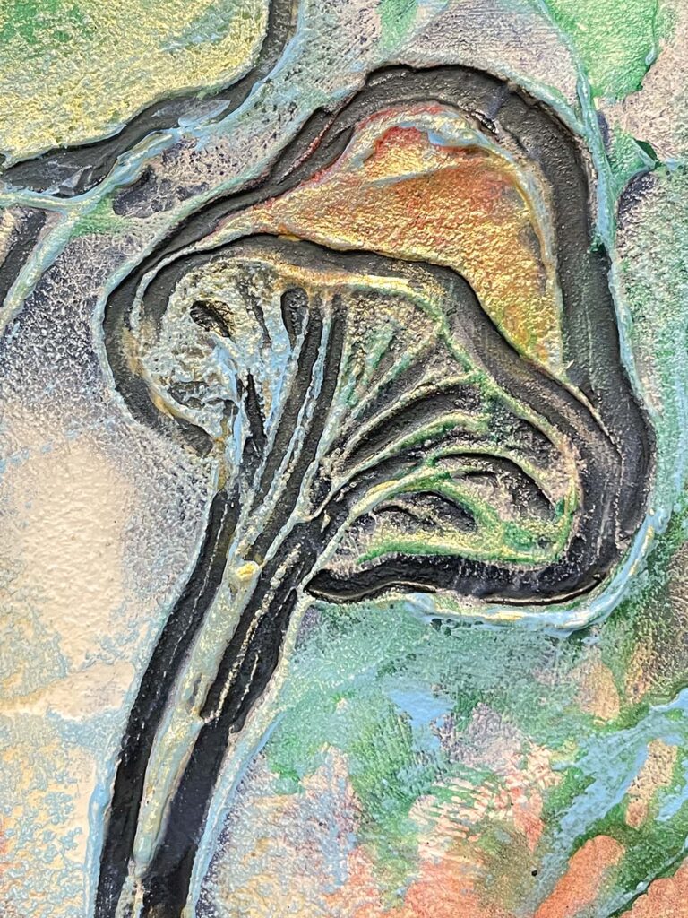 Cheery Six mixed media mushroom painting