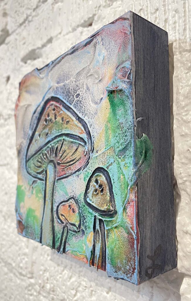 Cheery Three mixed media mushroom painting