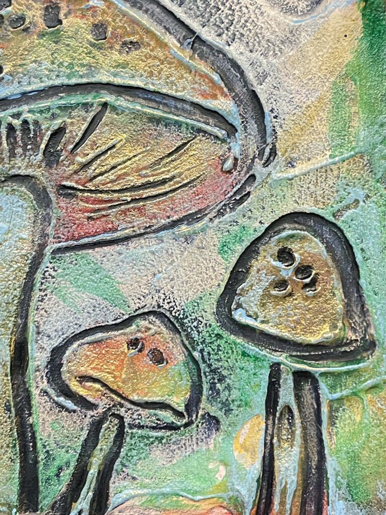 Cheery Three mixed media mushroom painting