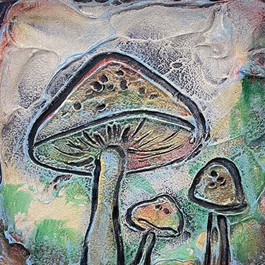 Cheery Three mixed media mushroom painting