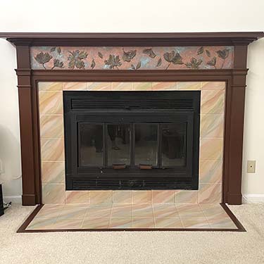 copper leaf sculpture fireplace