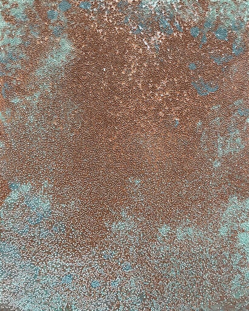 Don't Mess With Love abstract glass bead tarnished copper painting