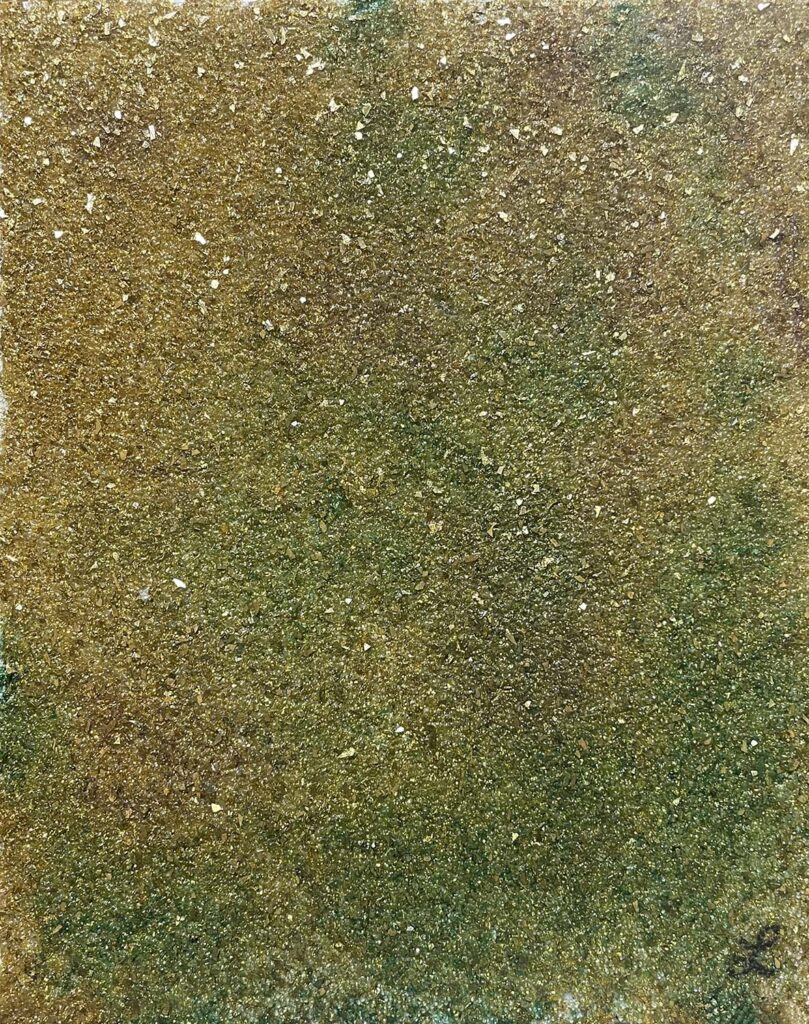 Don't Tease original matted painting gold green purple crystal sparkle