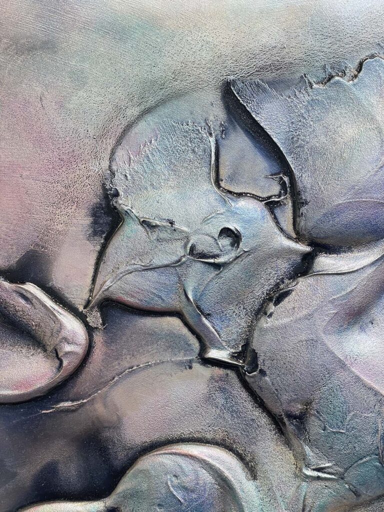 Ethereal Two modern opal oil slick abstract heavy texture plaster painting