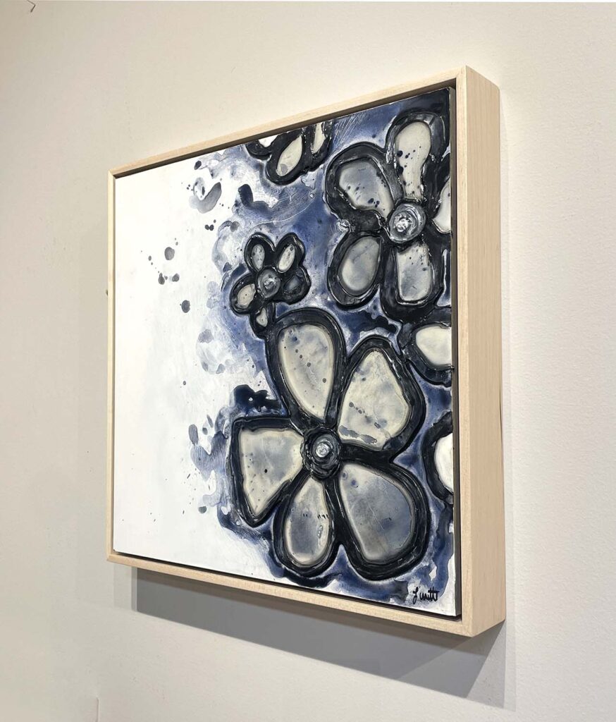 Expressive One modern floral stained glass plaster painting mixed media navy black silver