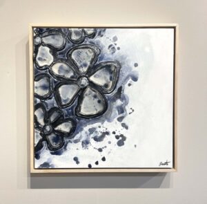 Expressive Two modern floral stained glass plaster painting mixed media navy black silver