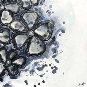 Expressive Two modern floral stained glass plaster painting mixed media navy black silver