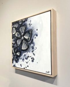 Expressive Two modern floral stained glass plaster painting mixed media navy black silver