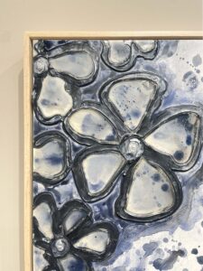 Expressive Two modern floral stained glass plaster painting mixed media navy black silver