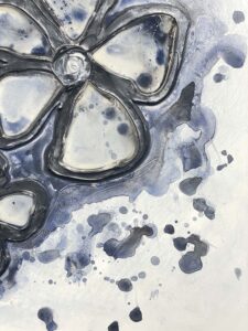 Expressive Two modern floral stained glass plaster painting mixed media navy black silver