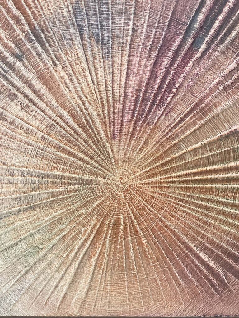 Finding Eachother One original fine art painting tree rings with frame beige rust purple green navy