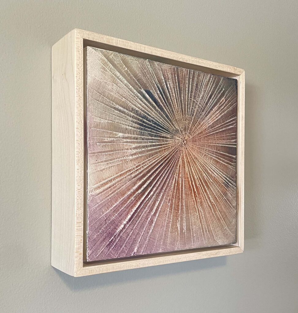 Finding Eachother Three original fine art painting tree rings with frame beige rust purple green navy