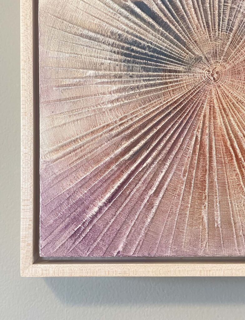 Finding Eachother Three original fine art painting tree rings with frame beige rust purple green navy