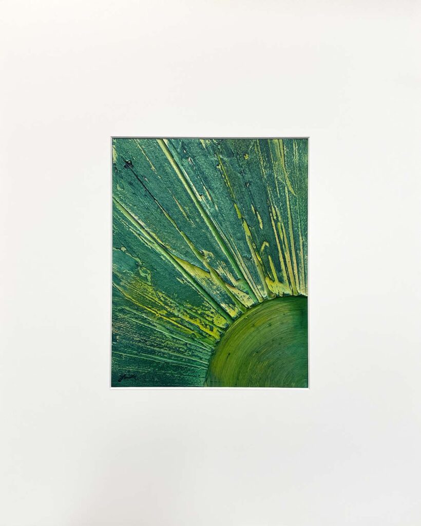 For Her original green yellow matted painting sun