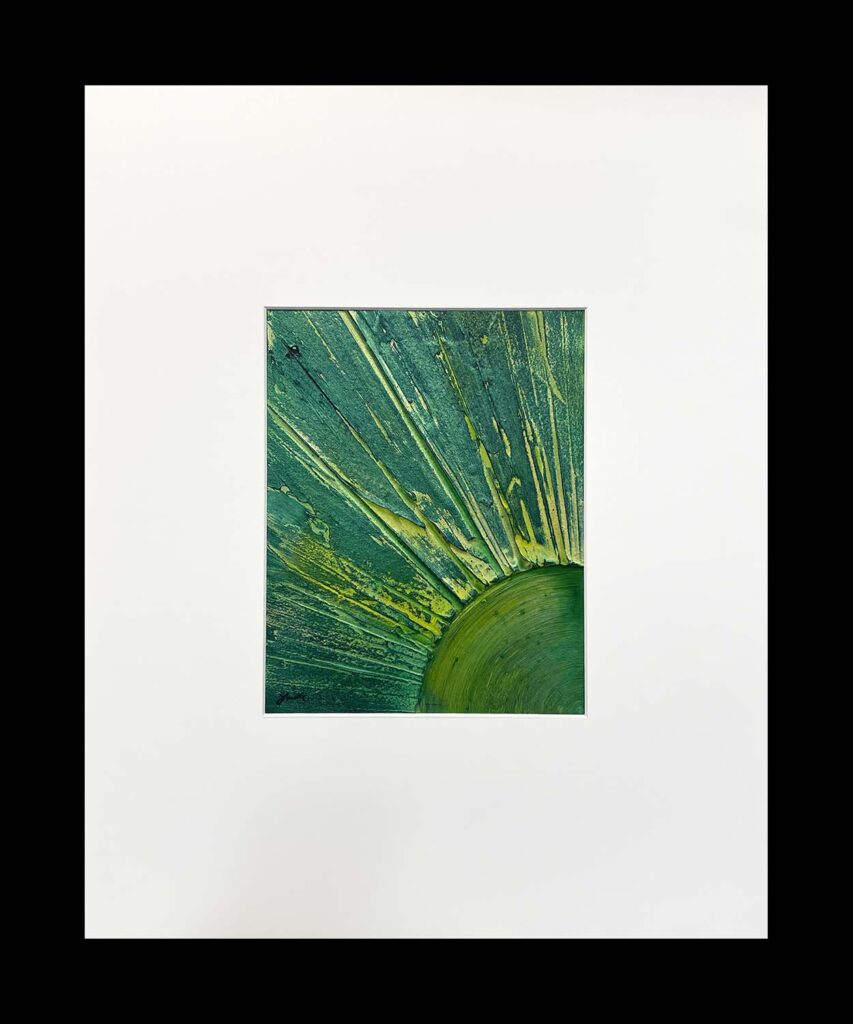 For Her original green yellow matted painting sun