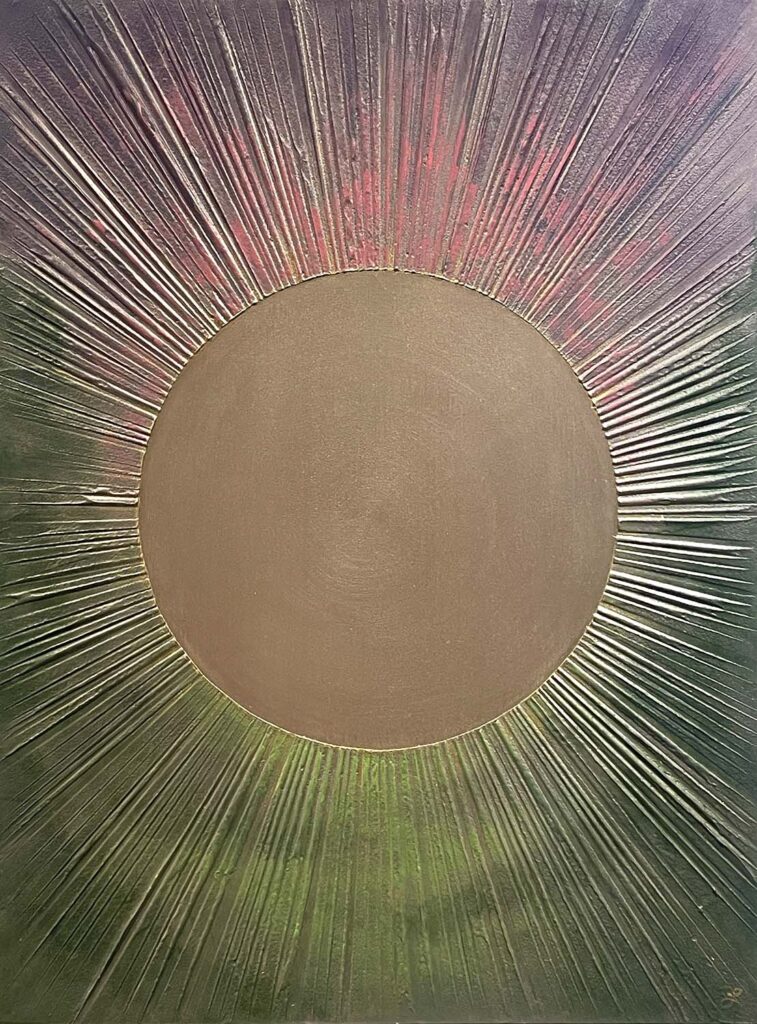 In the Morning Light original sunrise plaster painting gold green pink purple spring art