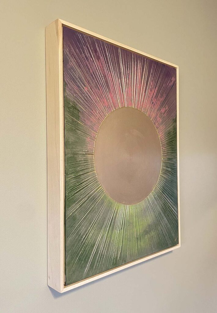 In the Morning Light original sunrise plaster painting gold green pink purple spring art