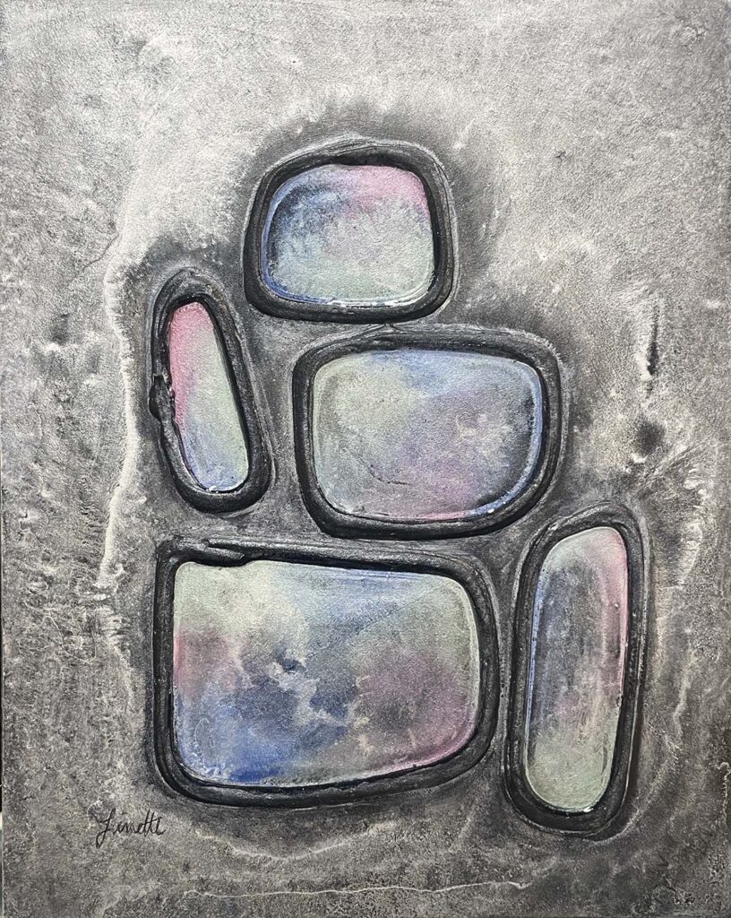 Let Me Go original matted painting silver black oil slick