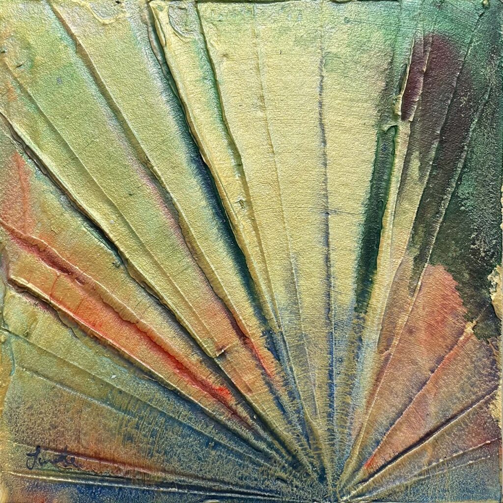 Looking Forward original matted painting starburst gold rainbow