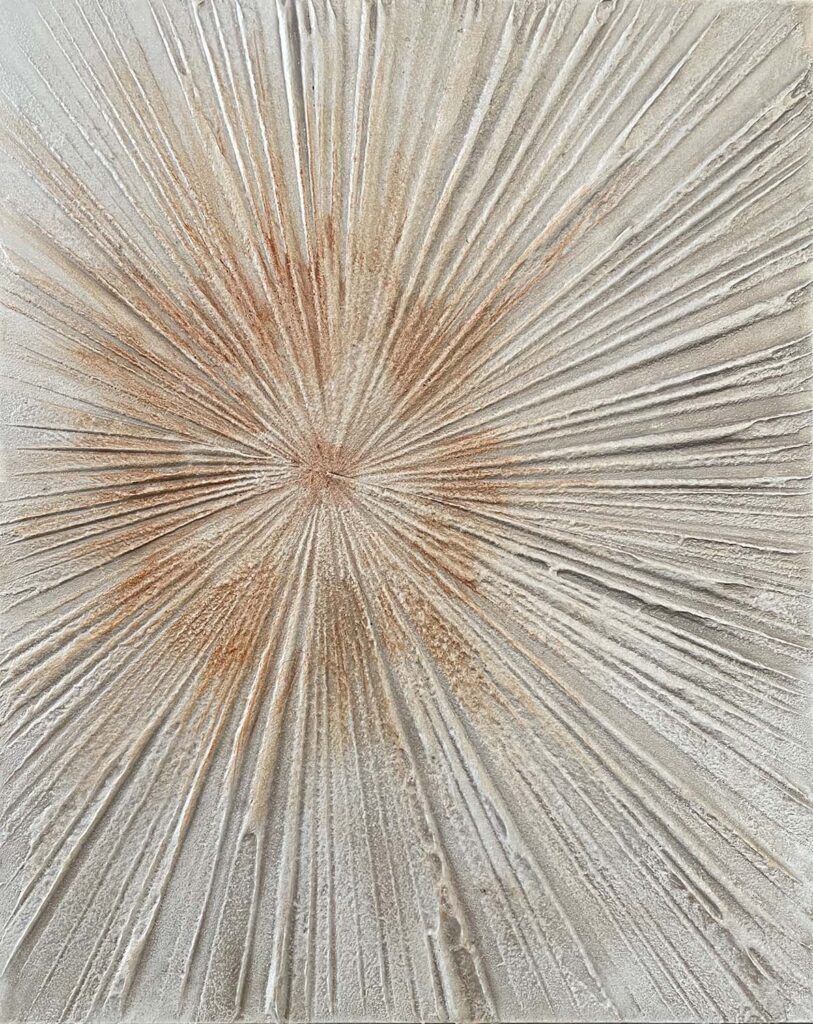 Masterpiece original starburst plaster painting orange gold cream matted