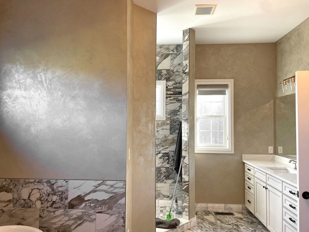 Smooth metallic plaster faux finish bathroom