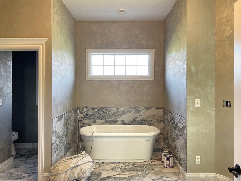 Smooth metallic plaster faux finish bathroom