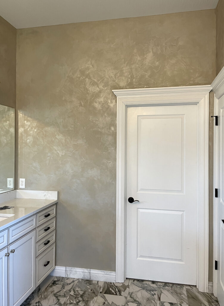 Smooth metallic plaster faux finish bathroom