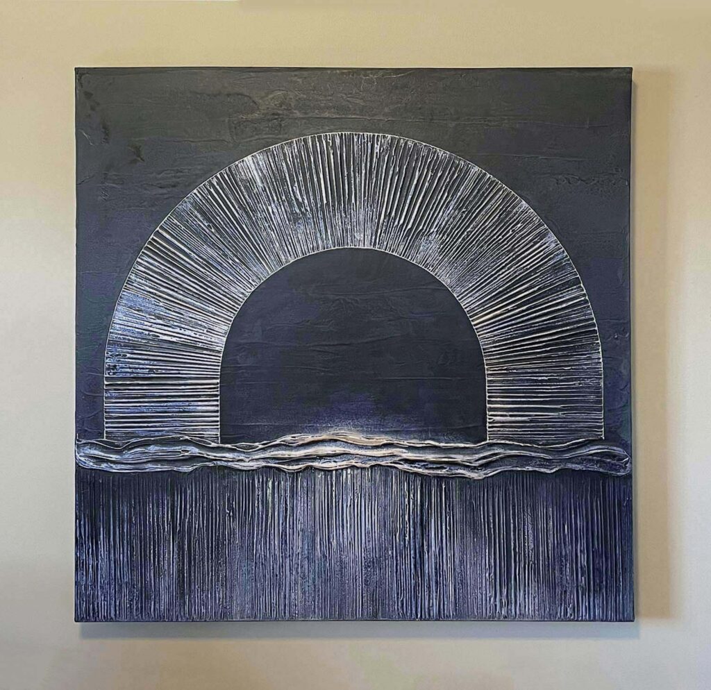 Moonlight Sonata original navy silver mixed media textured plaster painting