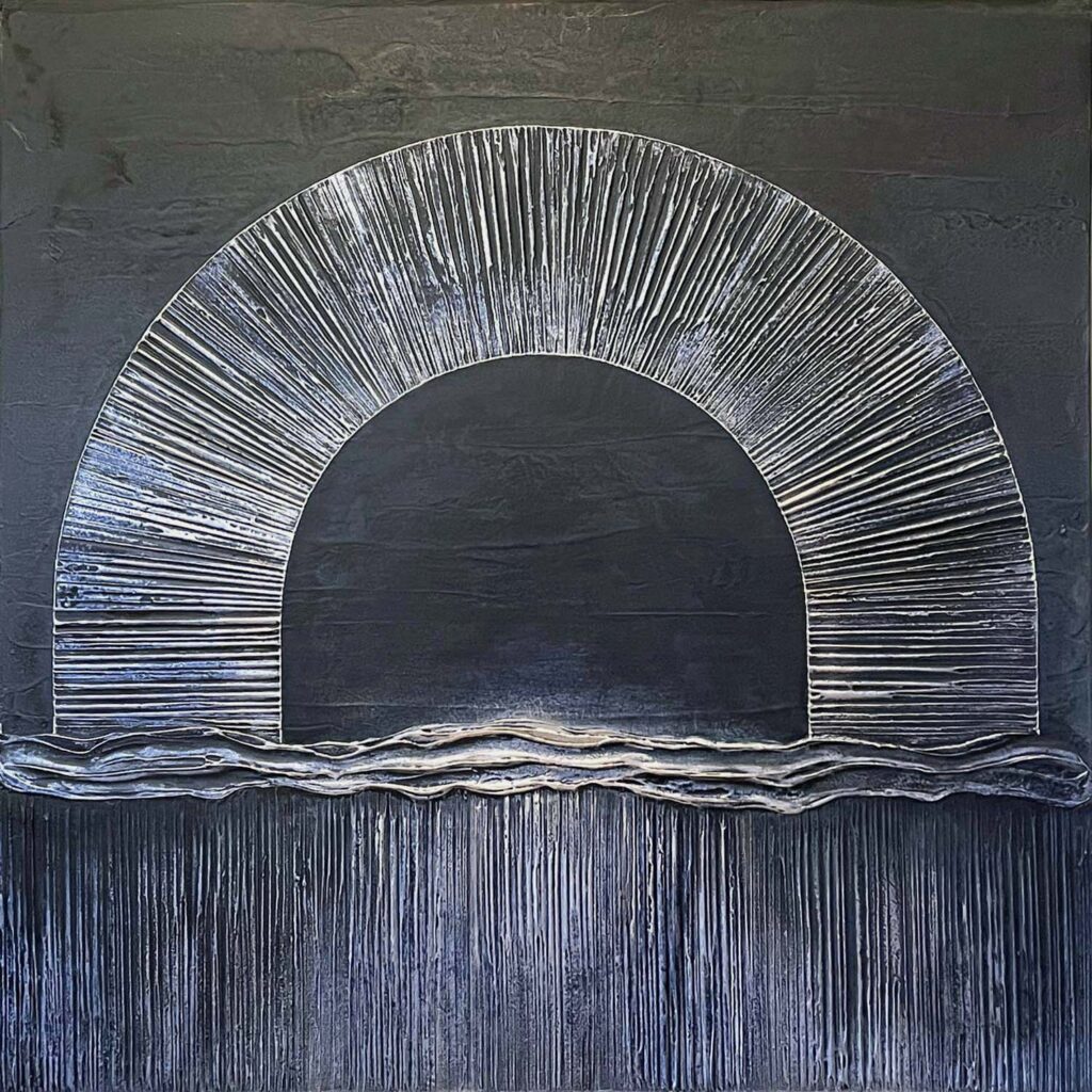 Moonlight Sonata original navy silver mixed media textured plaster painting