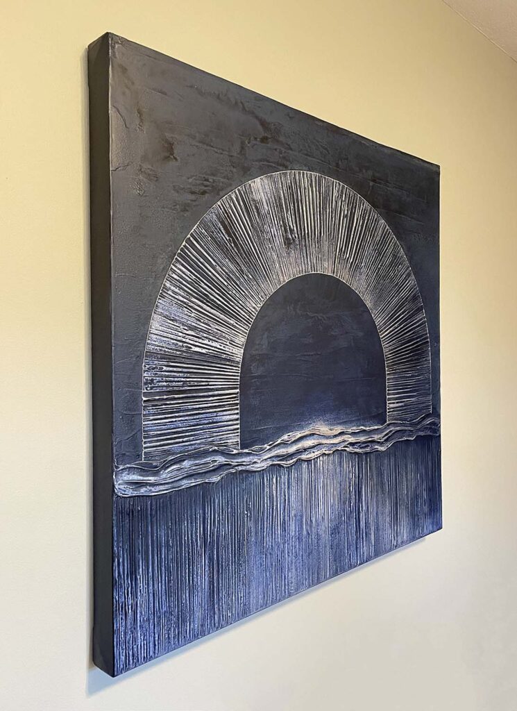 Moonlight Sonata original navy silver mixed media textured plaster painting