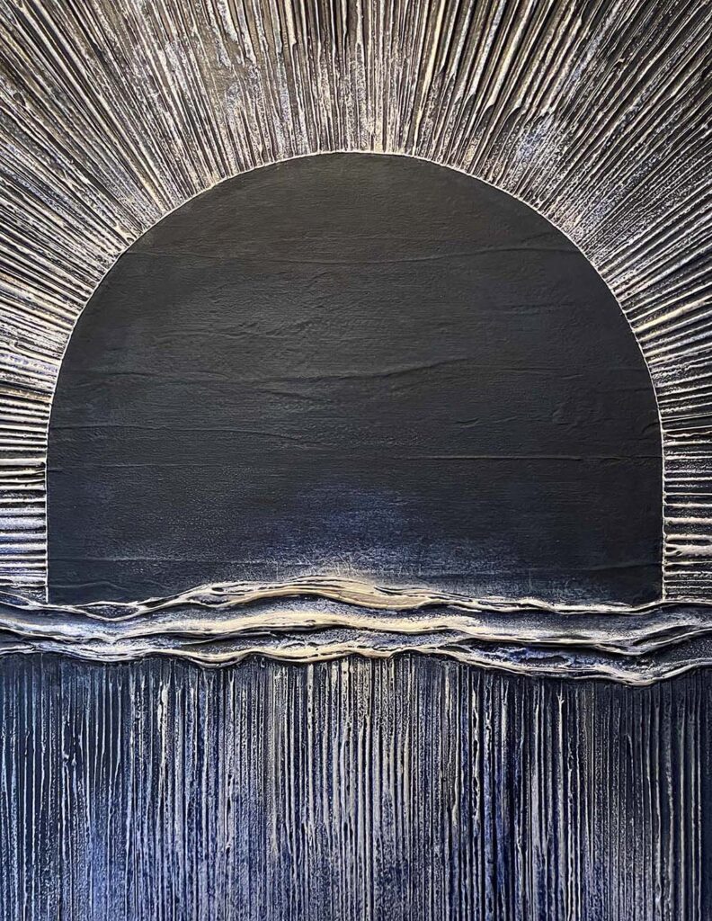 Moonlight Sonata original navy silver mixed media textured plaster painting