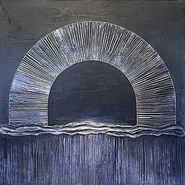 Moonlight Sonata original navy silver mixed media textured plaster painting