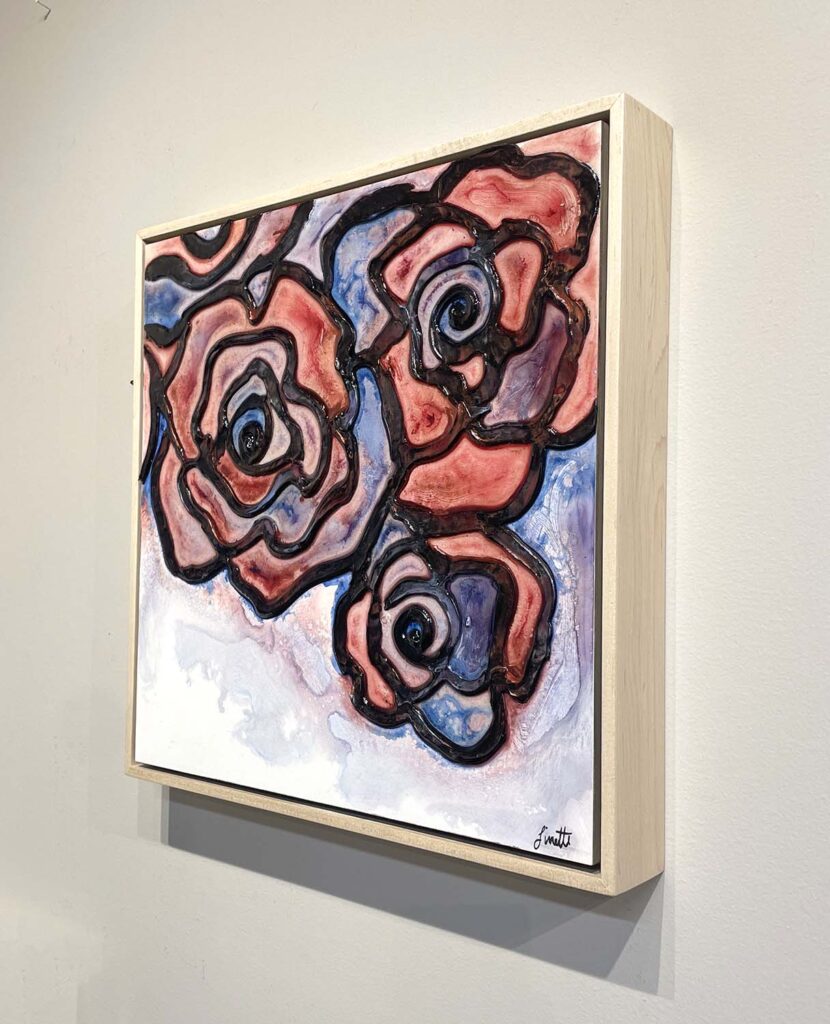 Much Love Two original mixed media red blue rose stained glass plaster painting