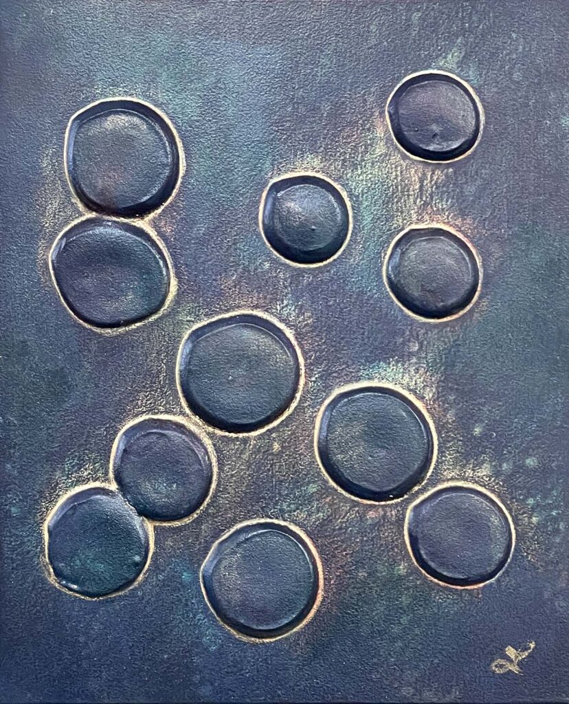 Silly Five modern abstract polka dots original jewel tone matted painting