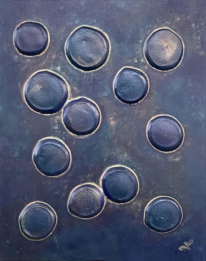 Silly Four modern abstract polka dots original jewel tone matted painting