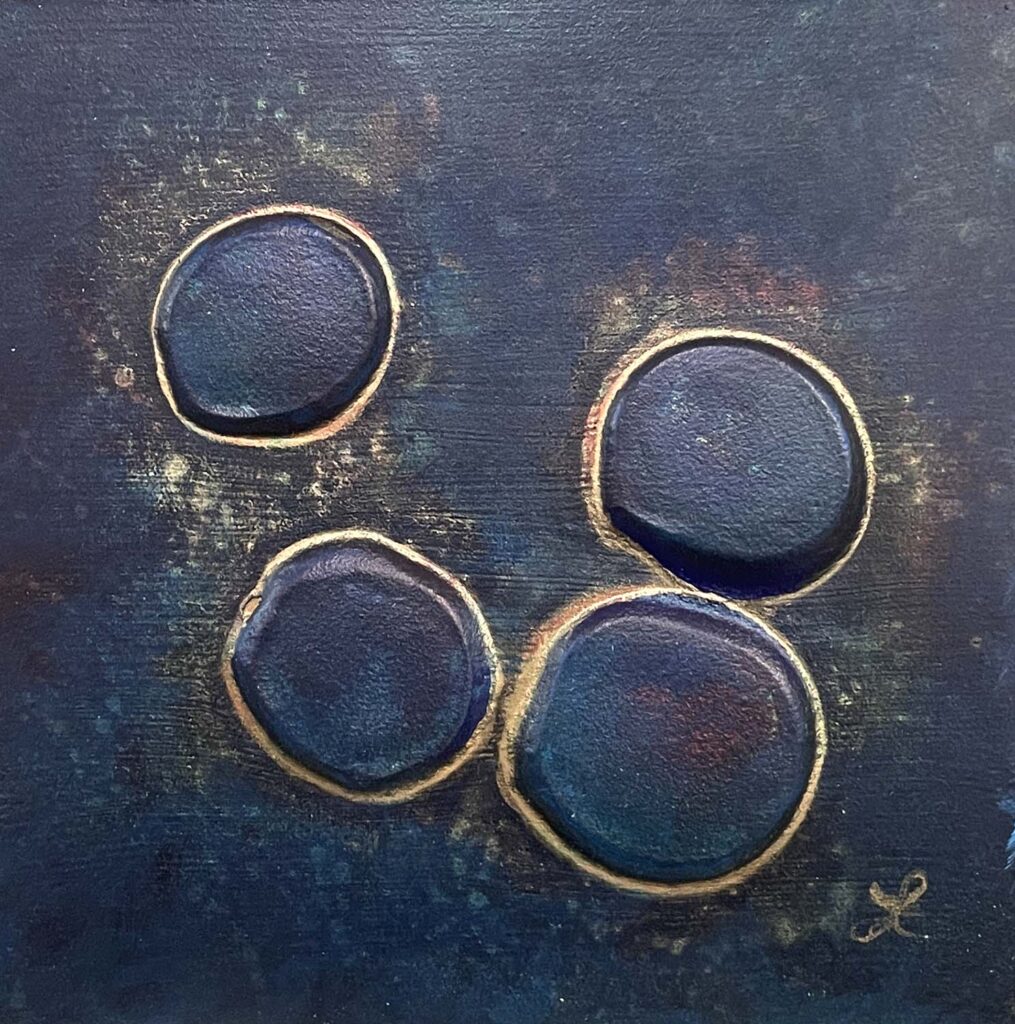 Silly One modern abstract polka dots original jewel tone matted painting