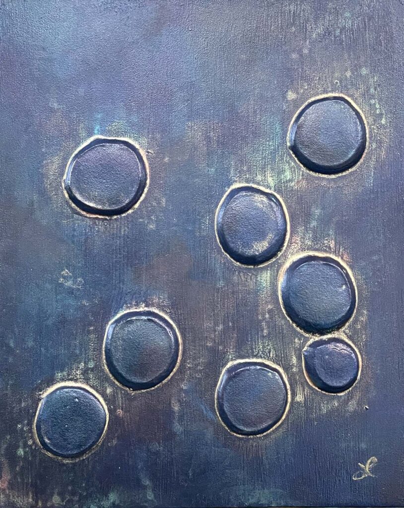 Silly Six modern abstract polka dots original jewel tone matted painting