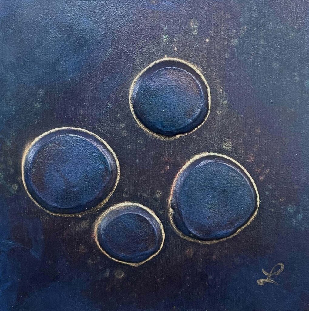 Silly Three modern abstract polka dots original jewel tone matted painting