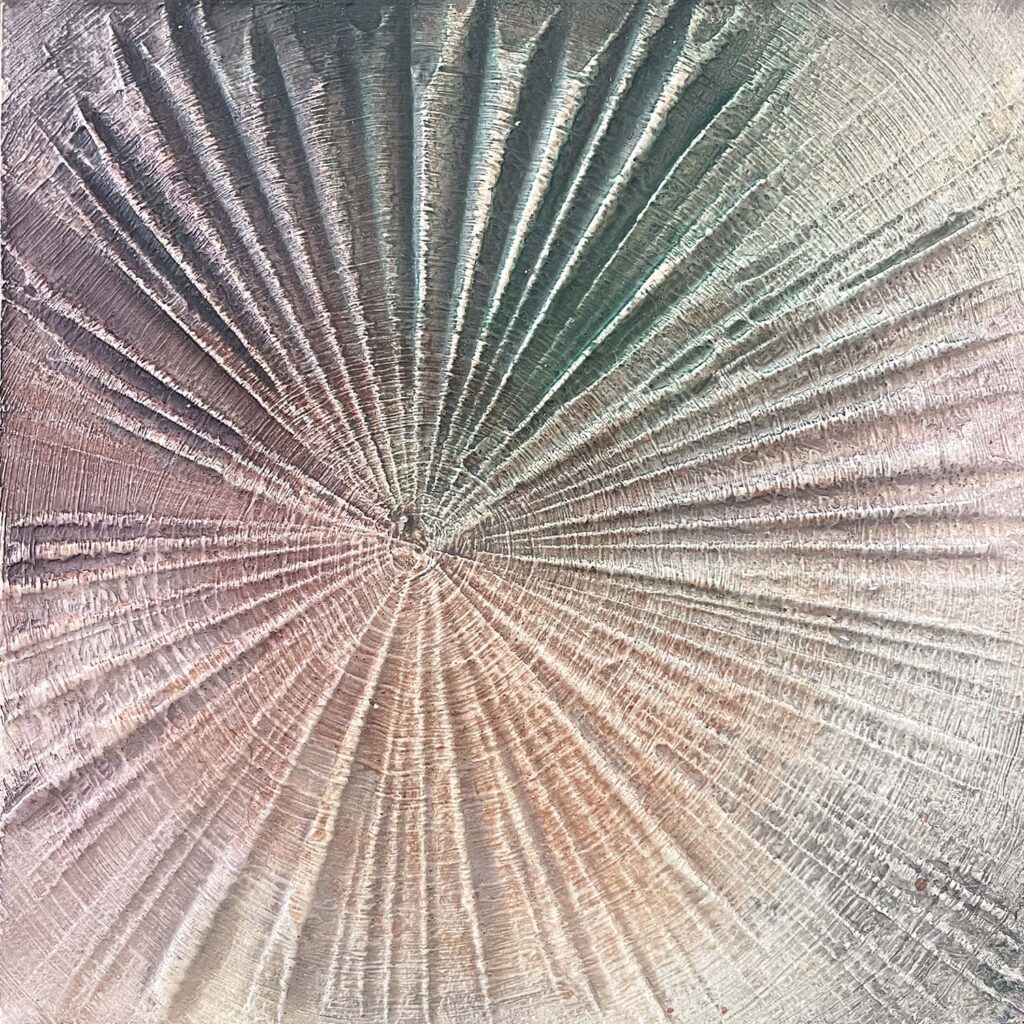 Staying Positive One modern abstract tree ring matted painting