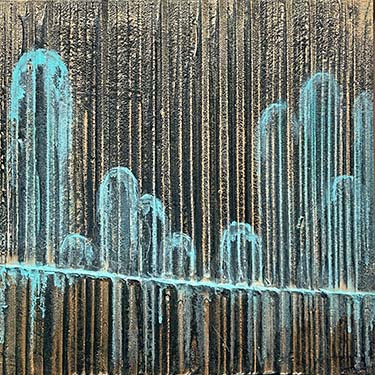 Sweet as Pie No. 4 abstract willow tree plaster painting copper turquoise