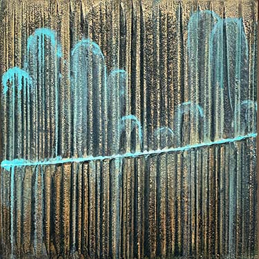 Sweet as Pie No. 3 abstract willow tree plaster painting copper turquoise