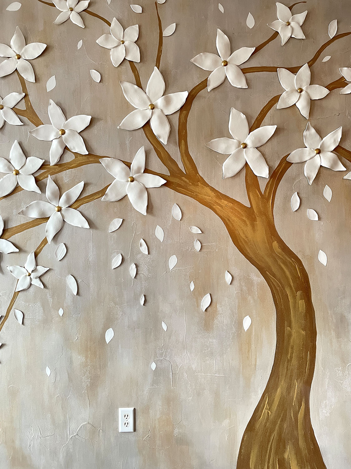 3D Flowering Tree Sculpture Mural